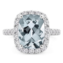 Engagement Ring 11.25 Ct Aquamarine With Natural Earth Mined Diamonds White Gold 14K