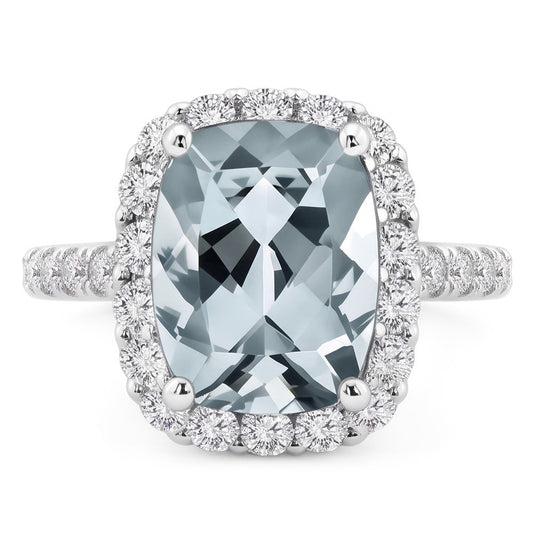 Engagement Ring 11.25 Ct Aquamarine With Natural Earth Mined Diamonds White Gold 14K