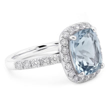 Engagement Ring 11.25 Ct Aquamarine With Natural Earth Mined Diamonds White Gold 14K