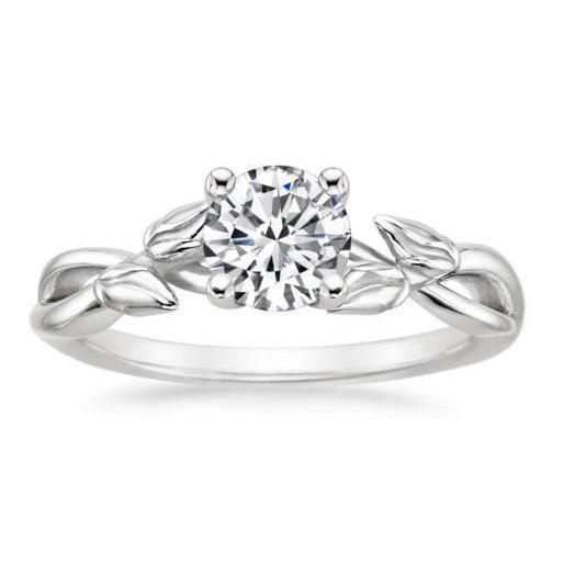 Engagement Ring 1.51 Carat Solitaire Round Real Diamond Leaf Style Shank