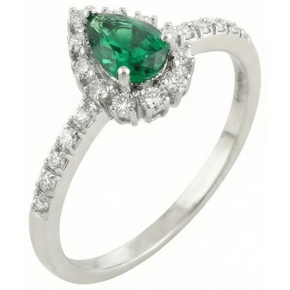Engagement Ring 4.80 Carats Green Emerald With Natural Earth Mined Diamonds White Gold 14K