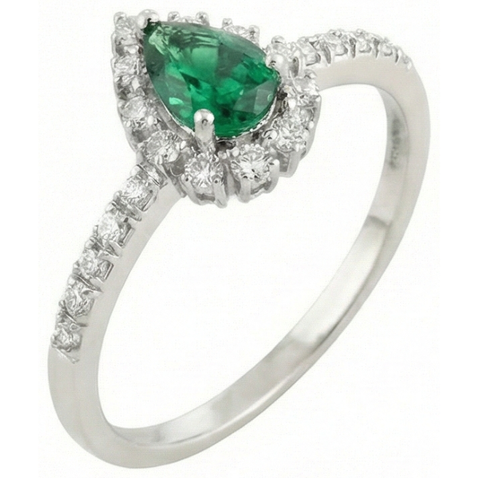 Engagement Ring 4.80 Carats Green Emerald With Natural Earth Mined Diamonds White Gold 14K