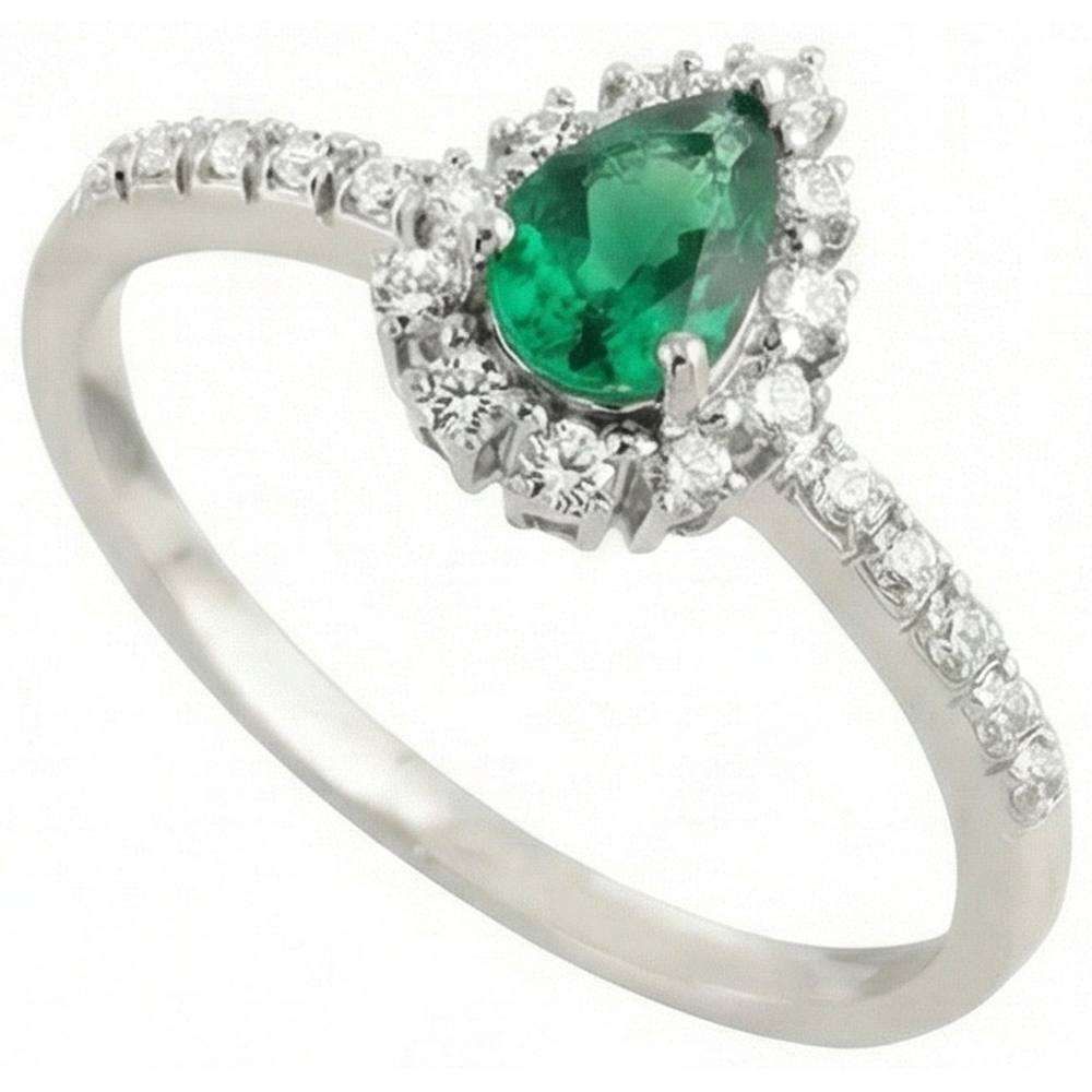 Engagement Ring 4.80 Carats Green Emerald With Natural Earth Mined Diamonds White Gold 14K