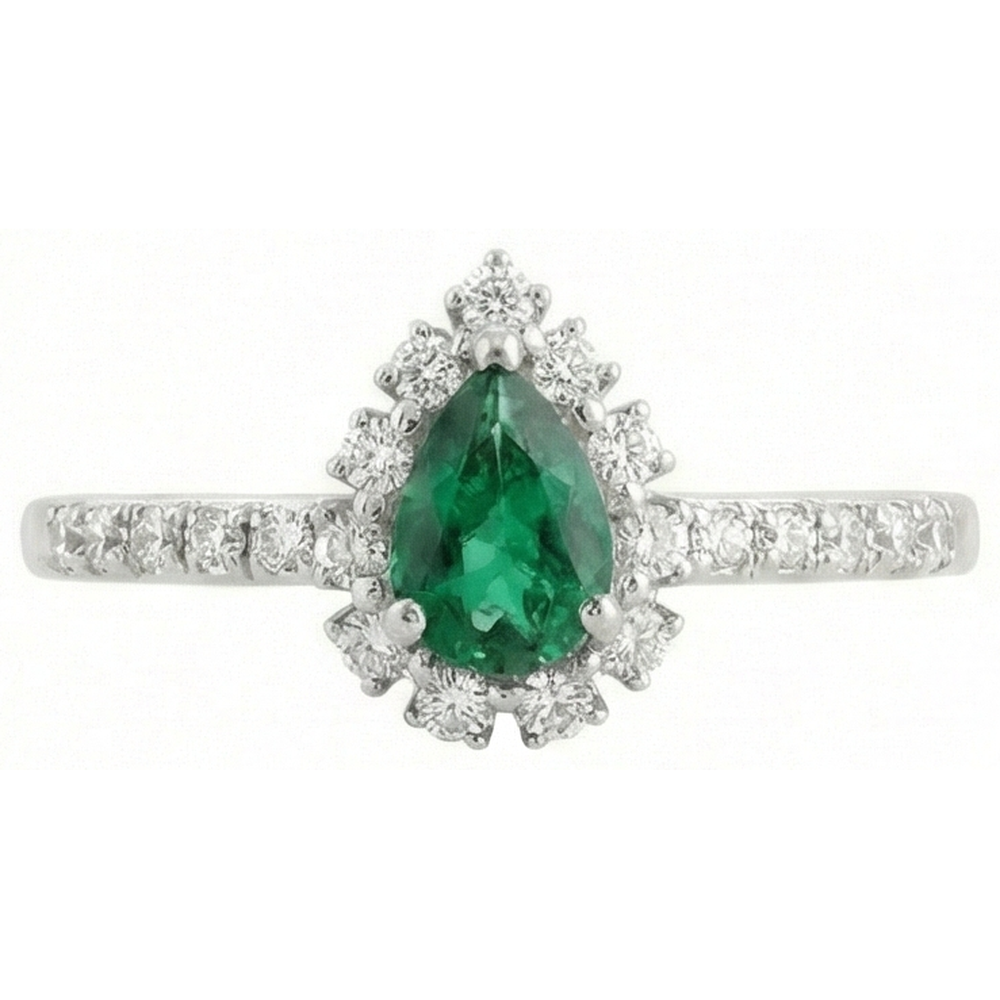 Engagement Ring 4.80 Carats Green Emerald With Natural Earth Mined Diamonds White Gold 14K