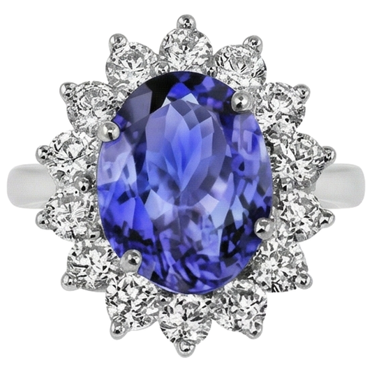 natural round tanzanite 5.25ct ring side angle