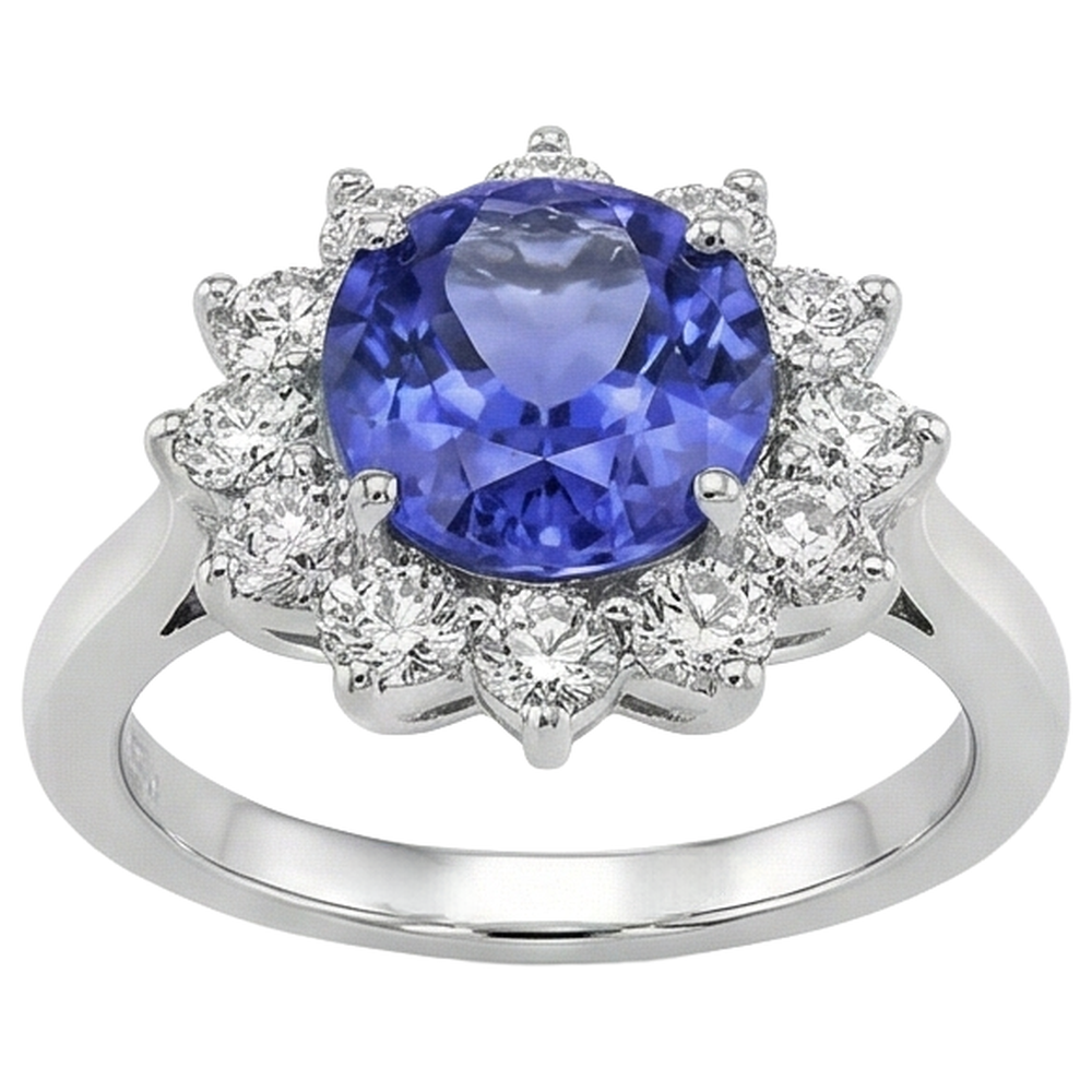 natural round tanzanite 5.25ct ring profile view