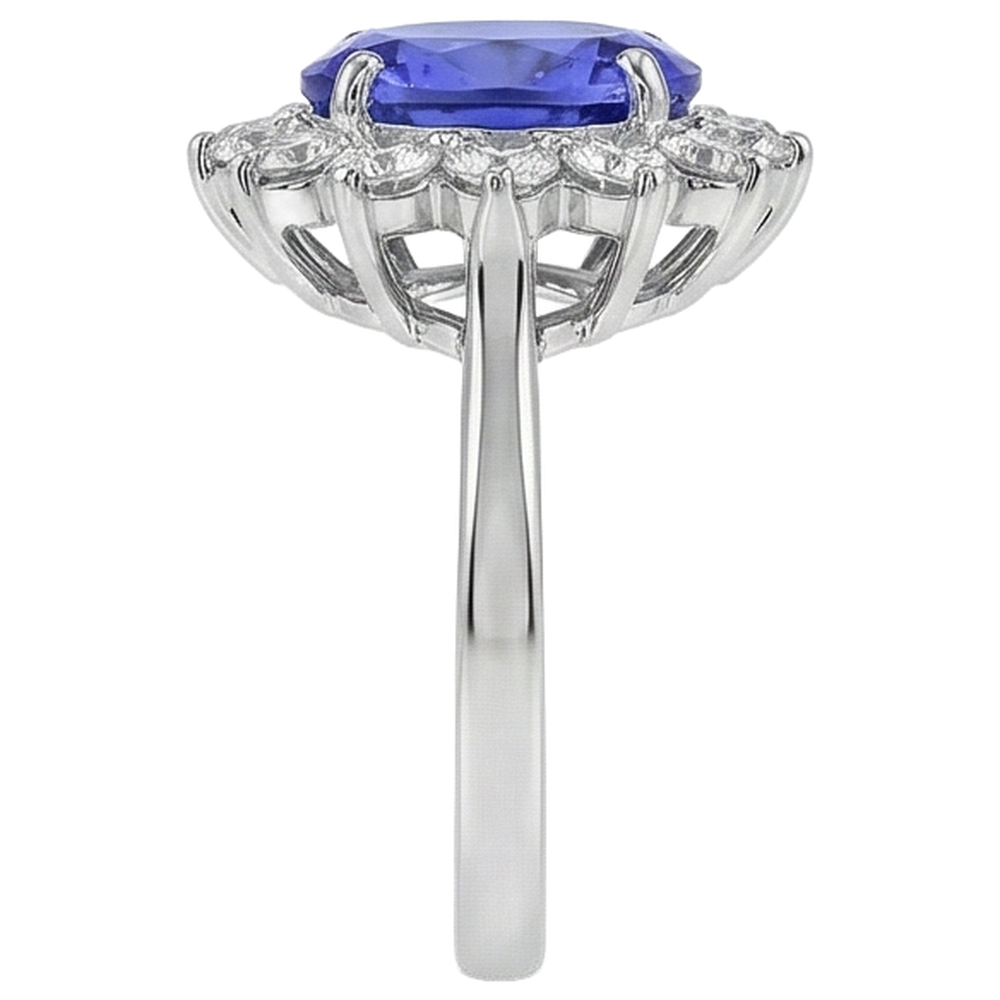 natural round tanzanite 5.25ct ring on white background