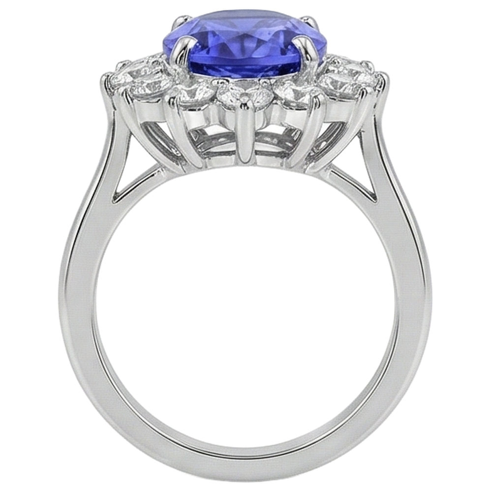 natural round tanzanite 5.25ct ring with diamond accents