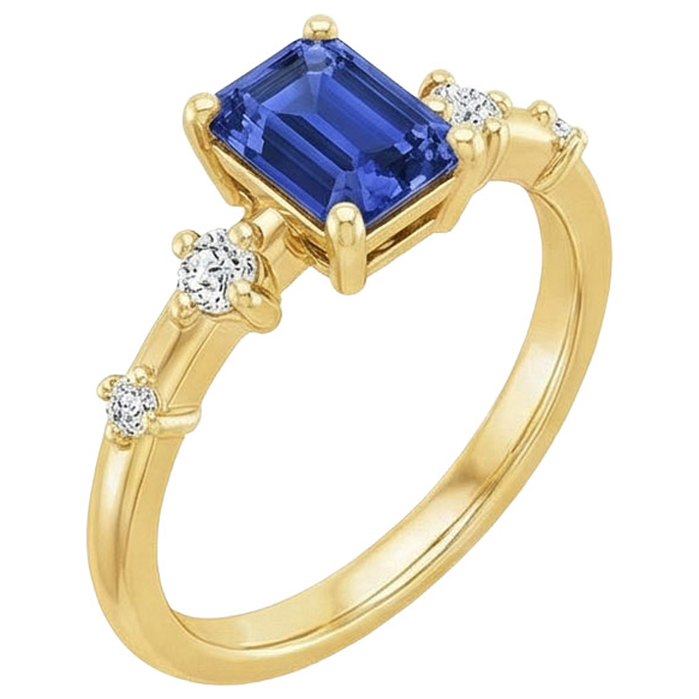 Engagement Ring 5 Stones Emerald Blue Sapphire & Natural Earth Mined Diamond 3.50 Carats