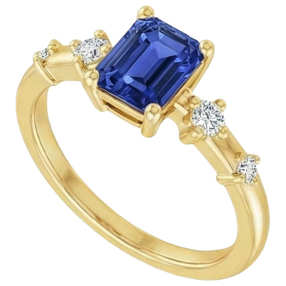 Engagement Ring 5 Stones Emerald Blue Sapphire & Natural Earth Mined Diamond 3.50 Carats