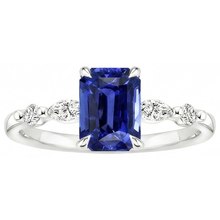 Engagement Ring 5 Stones Radiant Ceylon Sapphire & Natural Earth Mined Diamond 4 Carats