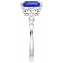 Engagement Ring 5 Stones Radiant Ceylon Sapphire & Natural Earth Mined Diamond 4 Carats