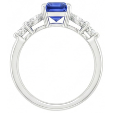 Engagement Ring 5 Stones Radiant Ceylon Sapphire & Natural Earth Mined Diamond 4 Carats