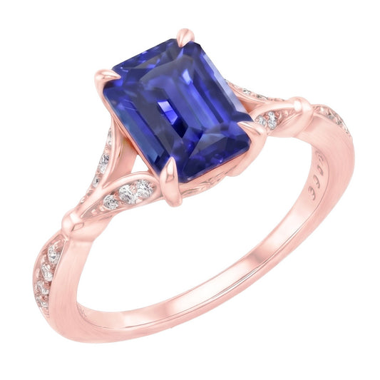 Engagement Ring Accents Stone Radiant Blue Sapphire & Natural Earth Mined Diamond 4 Carats