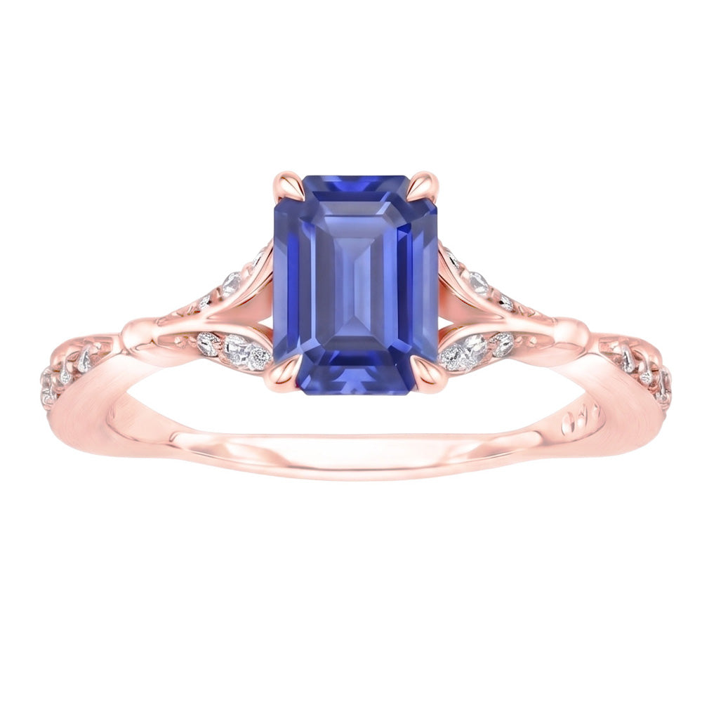 Engagement Ring Accents Stone Radiant Blue Sapphire & Natural Earth Mined Diamond 4 Carats