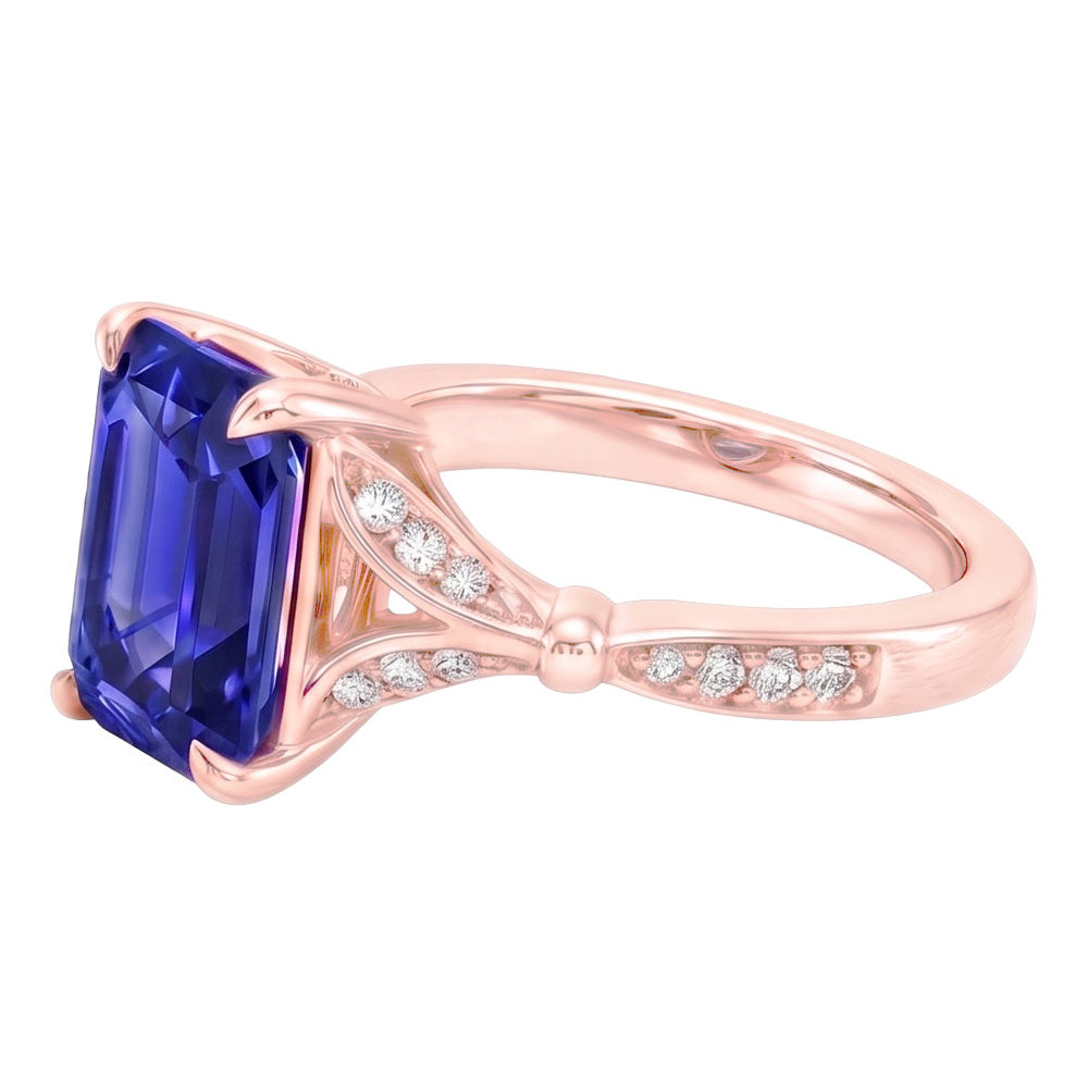 Engagement Ring Accents Stone Radiant Blue Sapphire & Natural Earth Mined Diamond 4 Carats