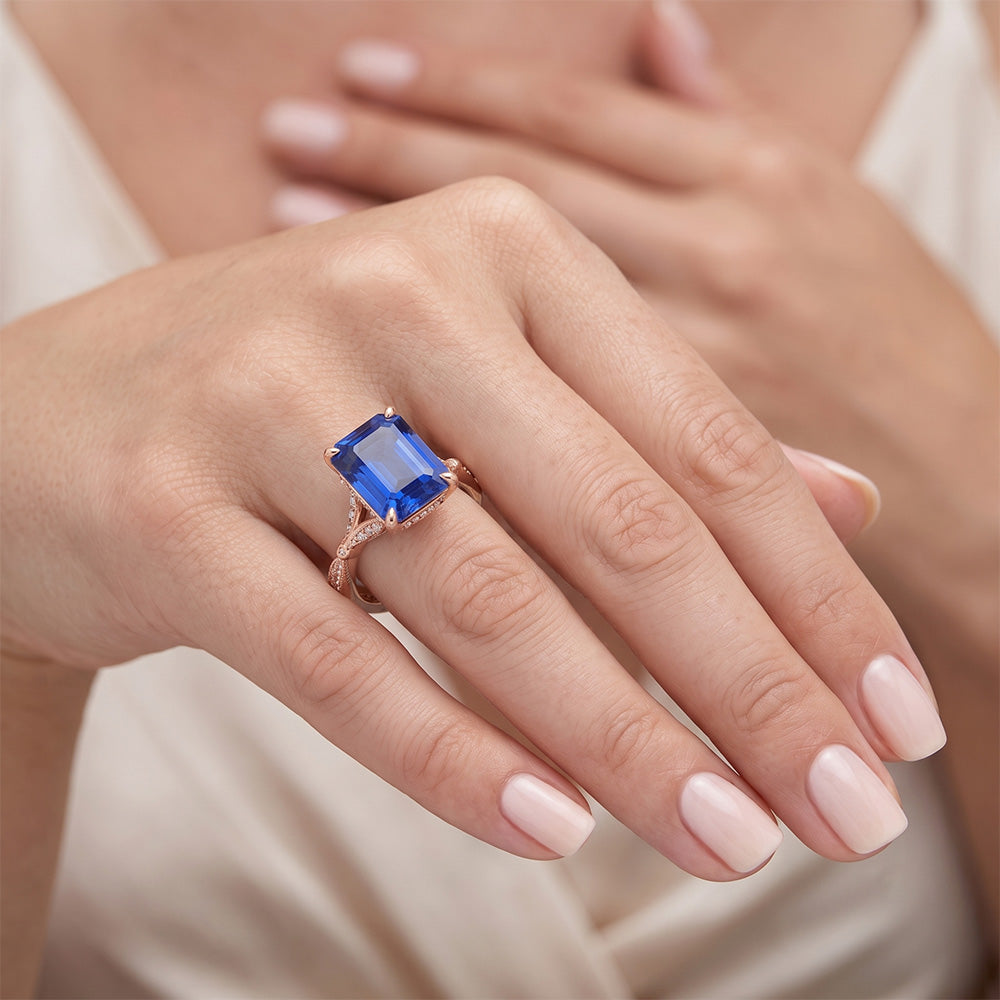 Engagement Ring Accents Stone Radiant Blue Sapphire & Natural Earth Mined Diamond 4 Carats