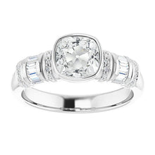 Engagement Ring Baguette & Cushion Old Cut Real Diamond Bezel Set 4.50 Carats