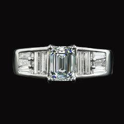 Engagement Ring Baguette & Emerald Real Diamonds Prong Set 5.50 Carats