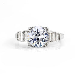 Engagement Ring Baguette & Round Old Mine Cut Real Diamond 3 Carats