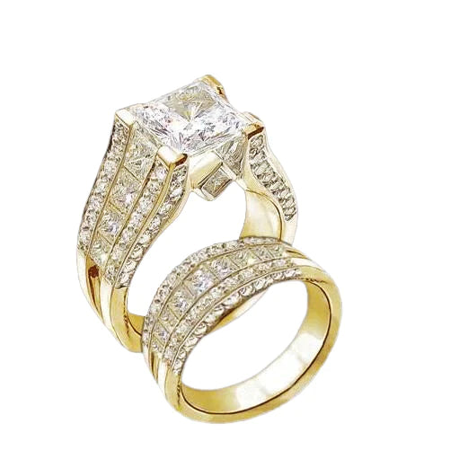 Engagement Ring Band Set 5.01 Ct. Gorgeous Real Diamonds Yellow Gold 14K