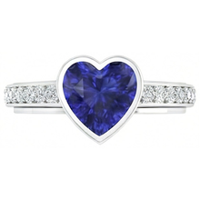 Engagement Ring Bezel Set Deep Blue Sapphire 3.50 Carats Pave Natural Earth Mined Diamonds