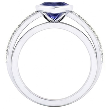 Engagement Ring Bezel Set Deep Blue Sapphire 3.50 Carats Pave Natural Earth Mined Diamonds