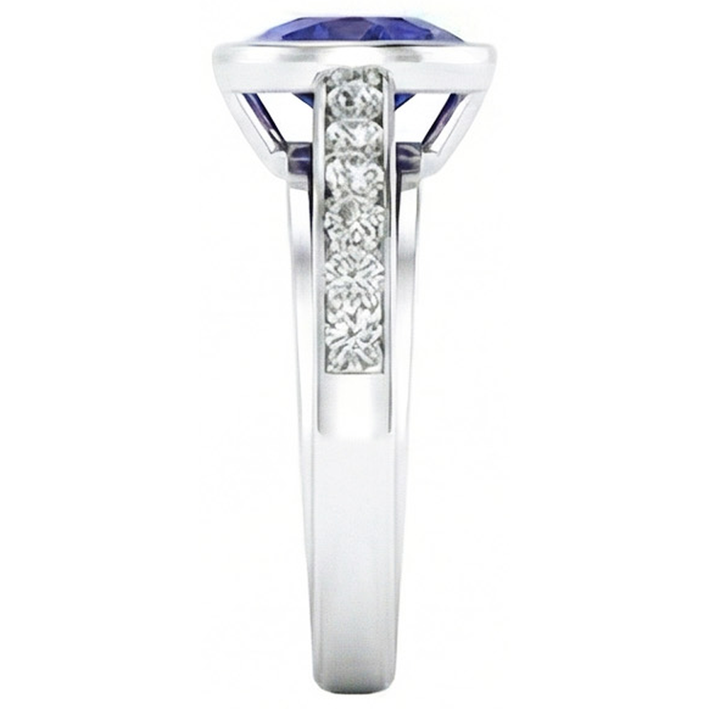 Engagement Ring Bezel Set Deep Blue Sapphire 3.50 Carats Pave Natural Earth Mined Diamonds