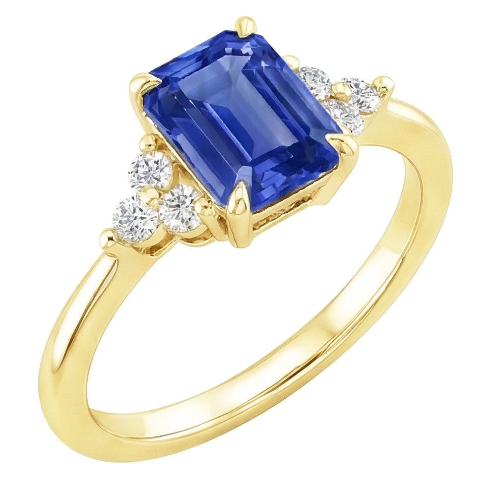 Engagement Ring Floral Style Blue Sapphire & Natural Earth Mined Diamond 3.50 Carats