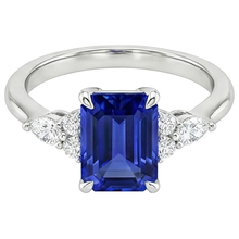 Engagement Ring Floral Style Emerald Blue Sapphire & Natural Earth Mined Diamond 4 Carats