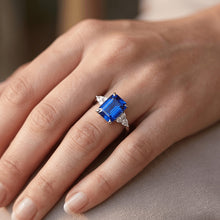 Engagement Ring Floral Style Emerald Blue Sapphire & Natural Earth Mined Diamond 4 Carats