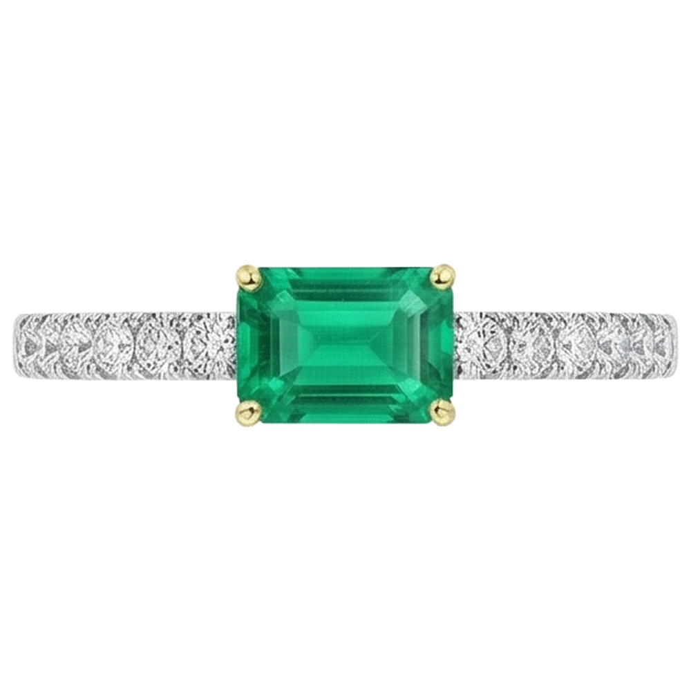 Emerald Colored Stone Ring 1-ct 14 Karat Two Tone Gold – profile view