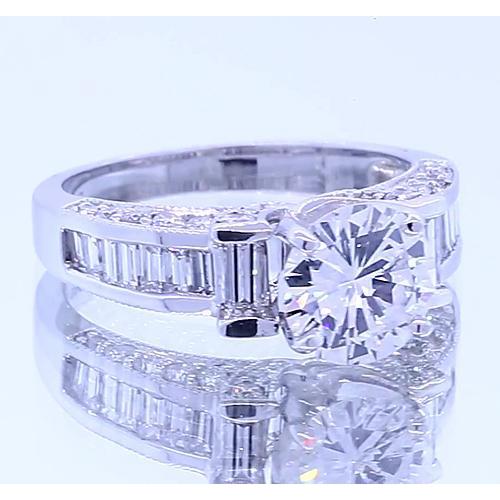 Engagement Ring Natural Round & Baguettes Diamond 2.50 Carats 2