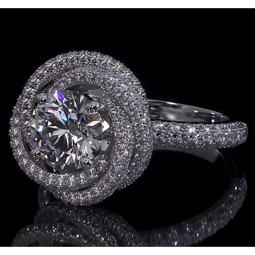 Engagement Ring Natural Round Diamonds 4 Carats Swirl Style White Gold