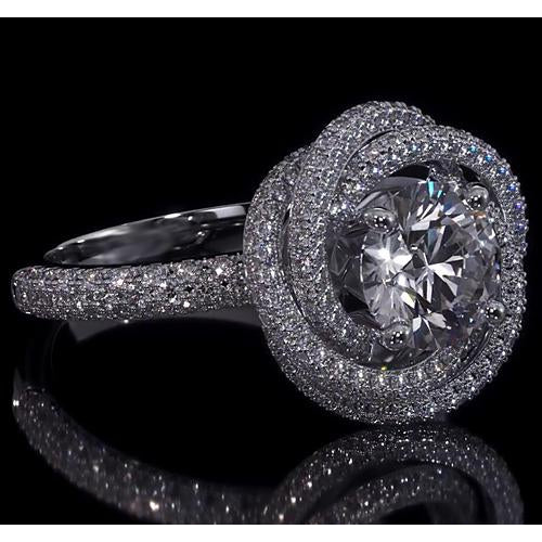 Engagement Ring Natural Round Diamonds 4 Carats Swirl Style White Gold