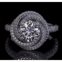 Engagement Ring Natural Round Diamonds 4 Carats Swirl Style White Gold