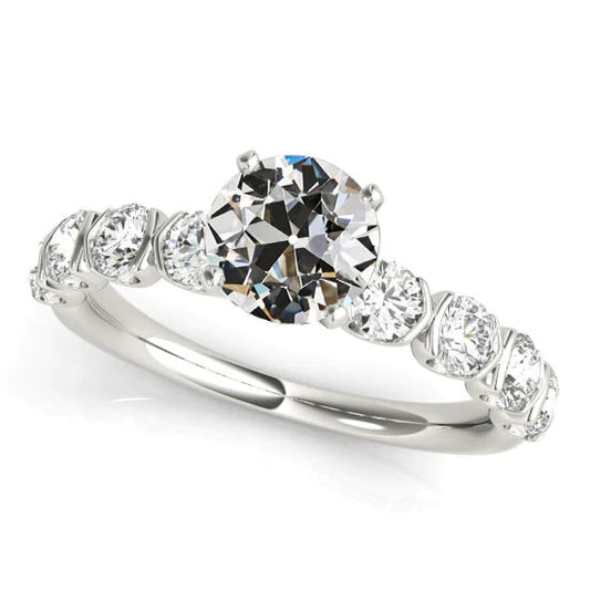 Engagement Ring Old Cut Real Diamond Prong Half Bezel Set 4 Carats