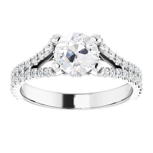 Engagement Ring Old Mine Cut Genuine Diamond Split Shank 5 Carats Jewelry