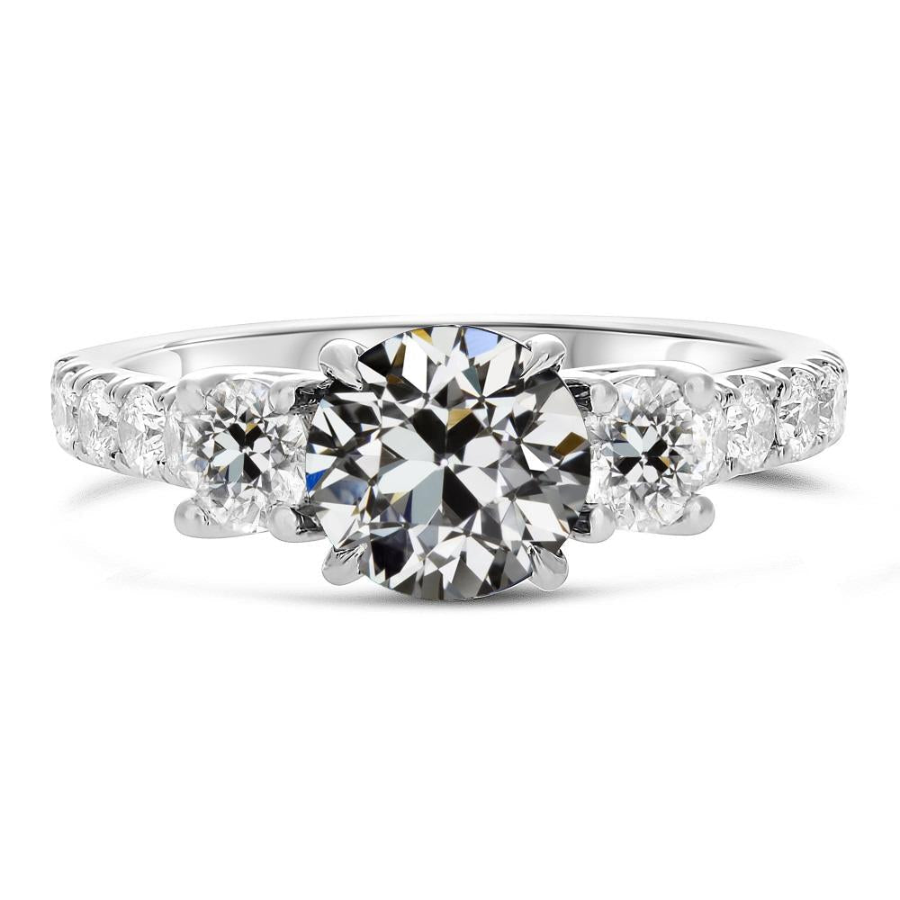 Engagement Ring Old Mine Cut Natural Diamond 3 Stone Style 8.50 Carats