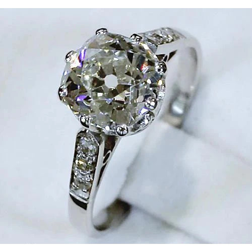 Engagement Ring Old Miner Real Diamond 3.50 Carats White Gold 14K