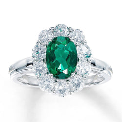 Engagement Ring Oval Cut Green Emerald With Diamond Gold White 14K 6.5 Carats