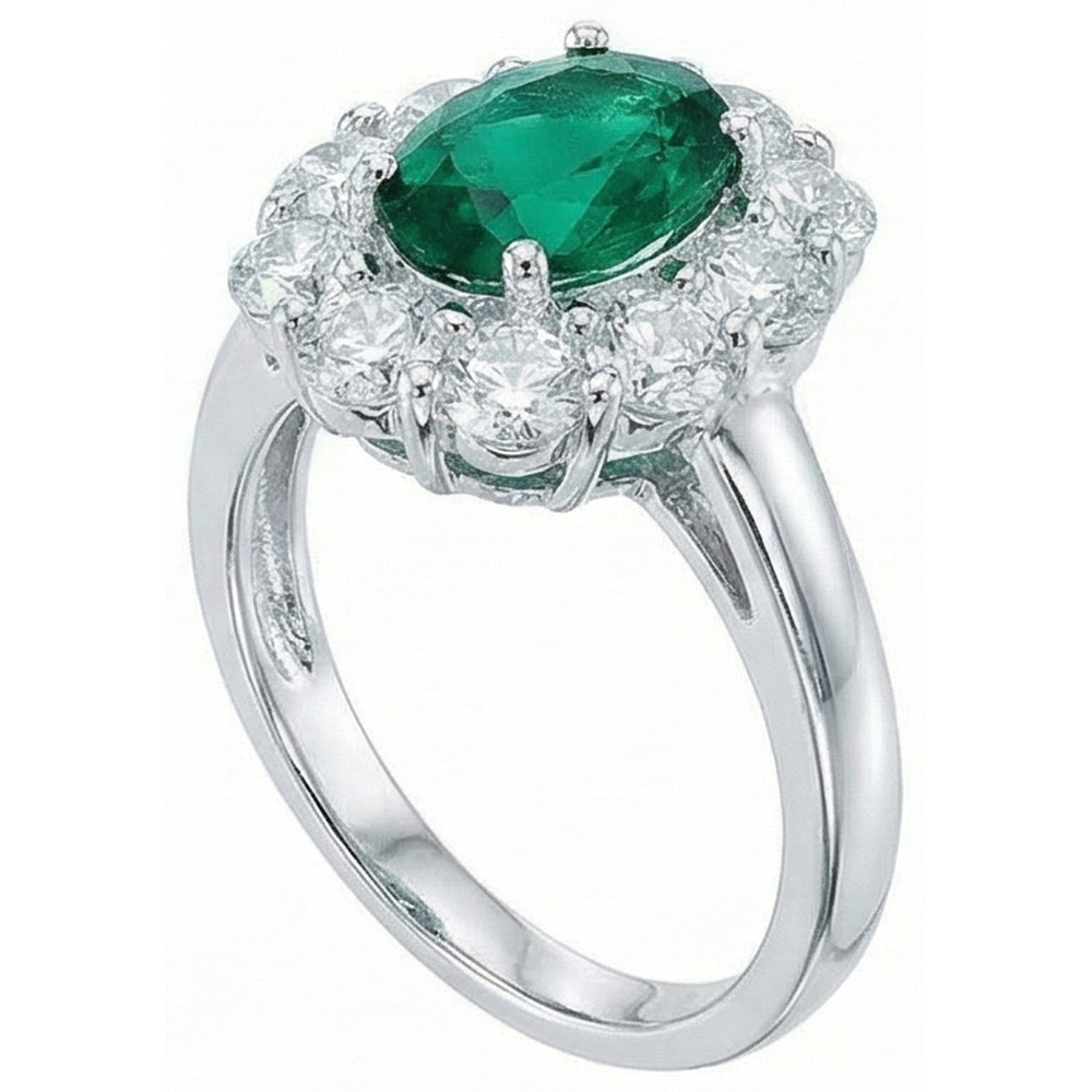 Engagement Ring Oval Cut Green Emerald With Natural Earth Mined DIAMOND ( NOT LAB GROWN ) Gold White 14K 6.5 Carats