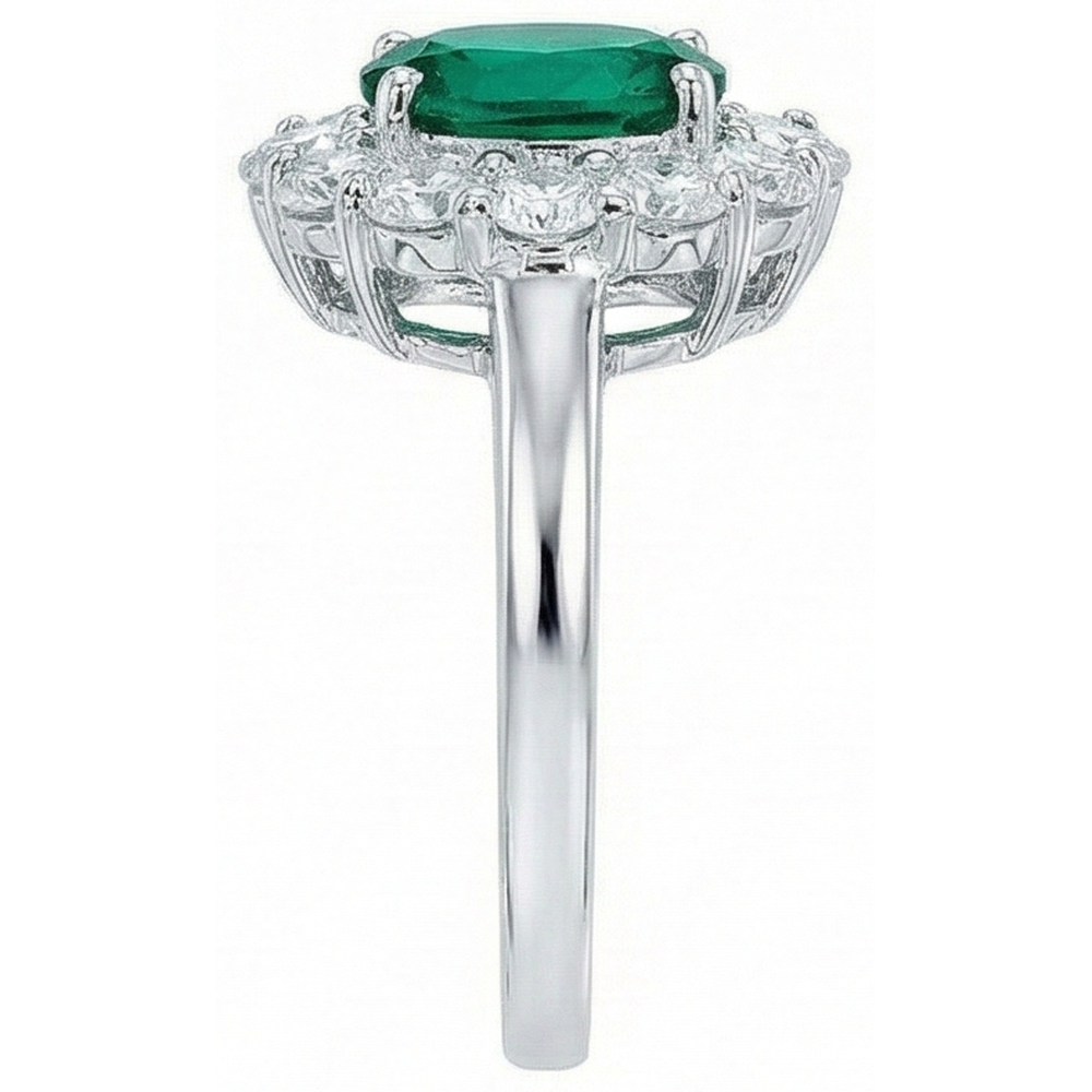 Engagement Ring Oval Cut Green Emerald With Natural Earth Mined DIAMOND ( NOT LAB GROWN ) Gold White 14K 6.5 Carats
