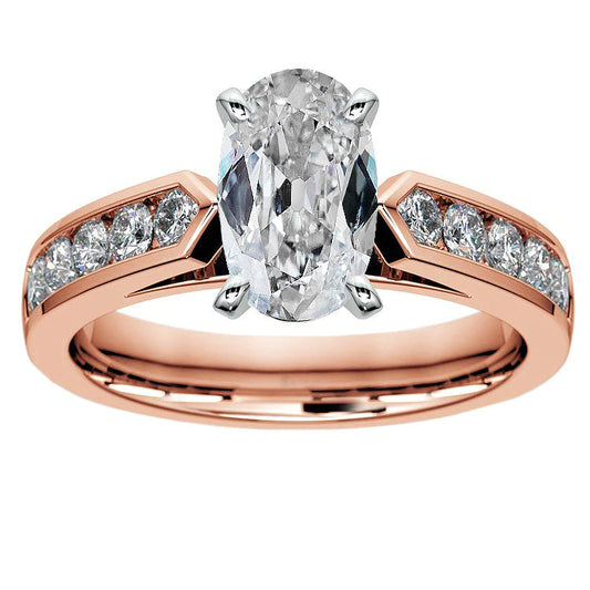Engagement Ring Oval Old Mine Cut Real Diamonds 6.75 Carats 14K Gold