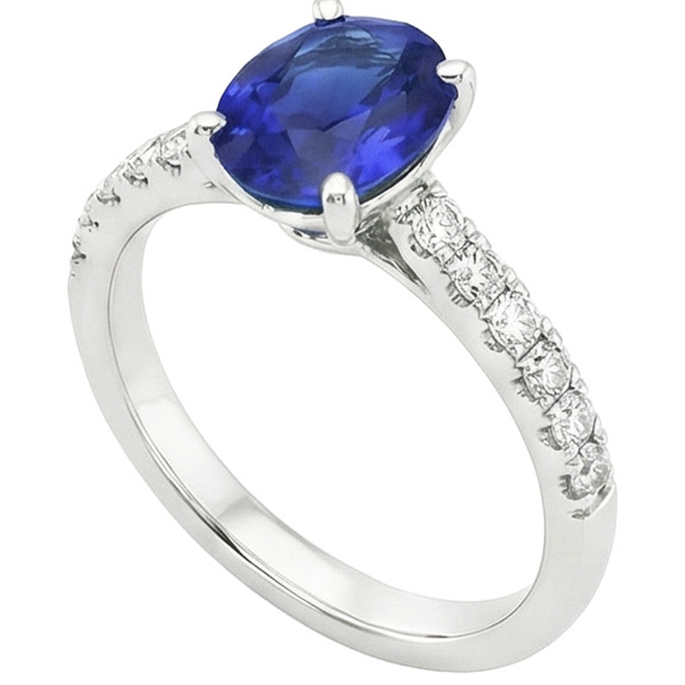 Engagement Ring Oval Sri Lankan Sapphire & Natural Earth Mined DIAMOND ( NOT LAB GROWN ) Accents 4.25 Carats