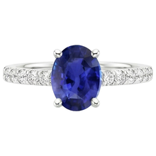 Engagement Ring Oval Sri Lankan Sapphire & Natural Earth Mined DIAMOND ( NOT LAB GROWN ) Accents 4.25 Carats