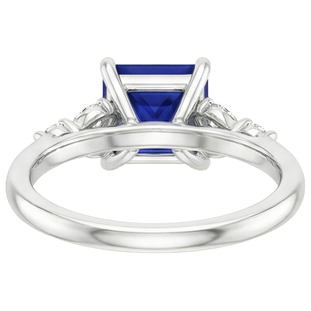 Engagement Ring Princess Cut Ceylon Sapphire and Natural Earth Mined Diamond 5.5 Carat