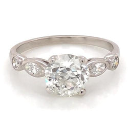 Engagement Ring Real Diamond 2.25 Carats Accented Round & Marquise Cut