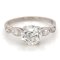 Engagement Ring Real Natural Earth Mined Diamond 2.25 Carats Accented Round & Marquise Cut