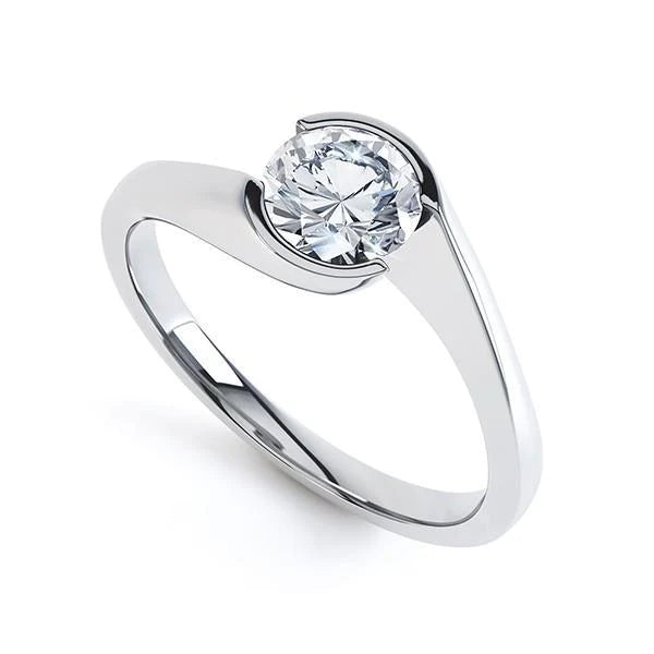 Engagement Ring Round Cut 1.60 Carats Real Diamond White Gold 14K